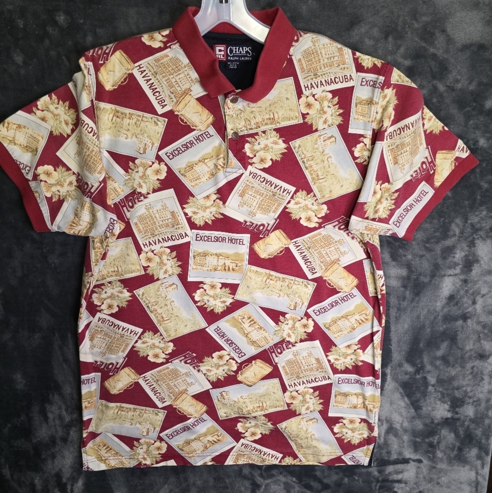 VTG Chaps Ralph Lauren Hawaiian Polo Shirt Size M Havana Cuba Excelsior Mens